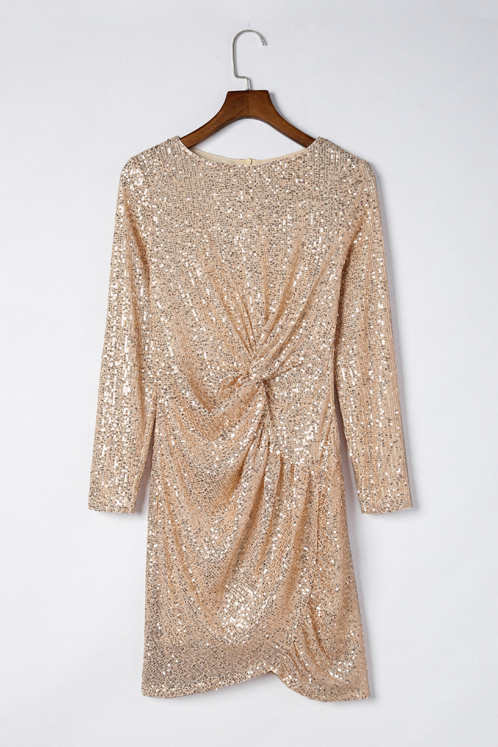 Tressa Sequin Knot Round Neck Long Sleeve Mini Dress