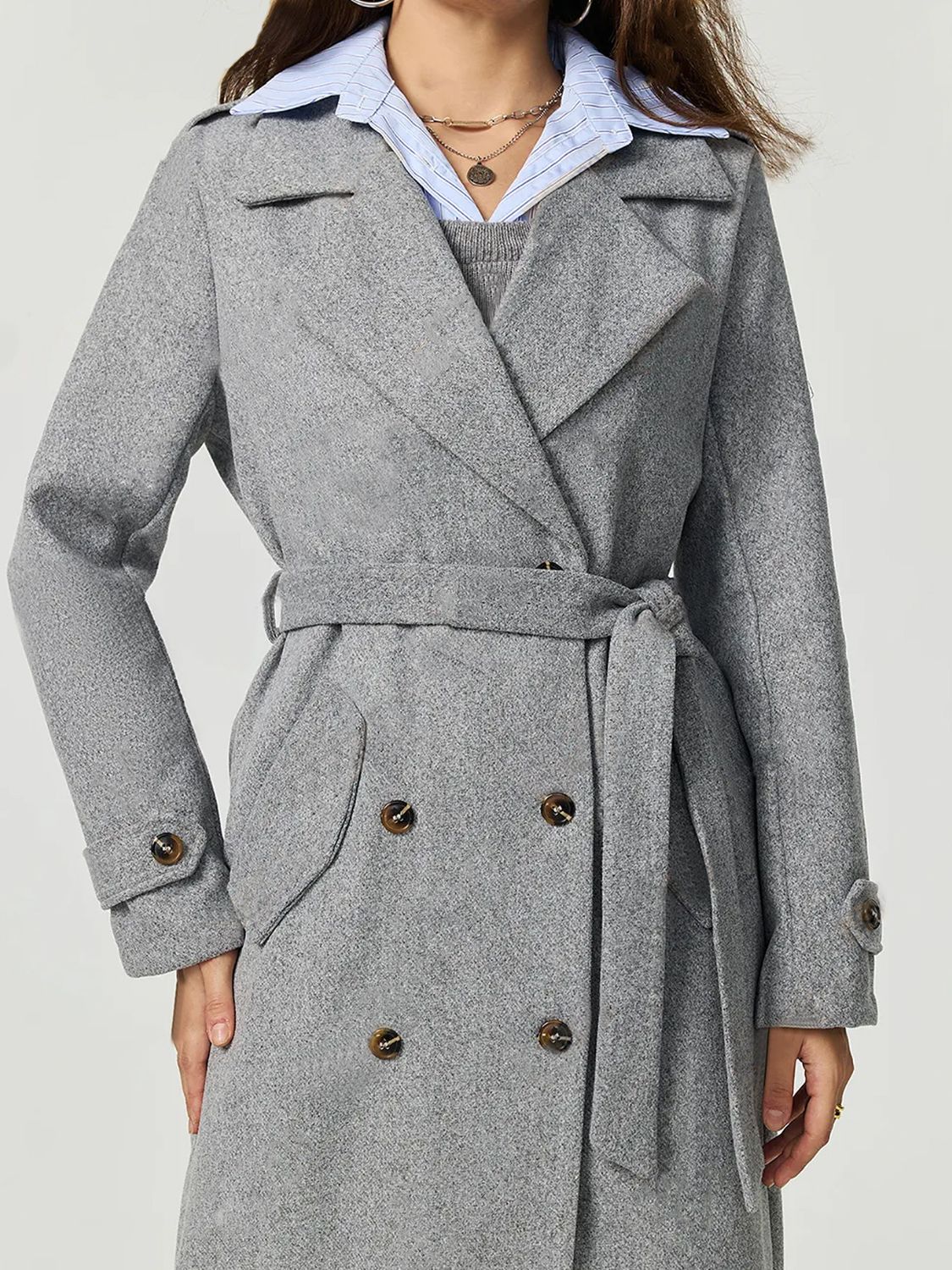 Amorette Collared Neck Long Sleeve Longline Coat
