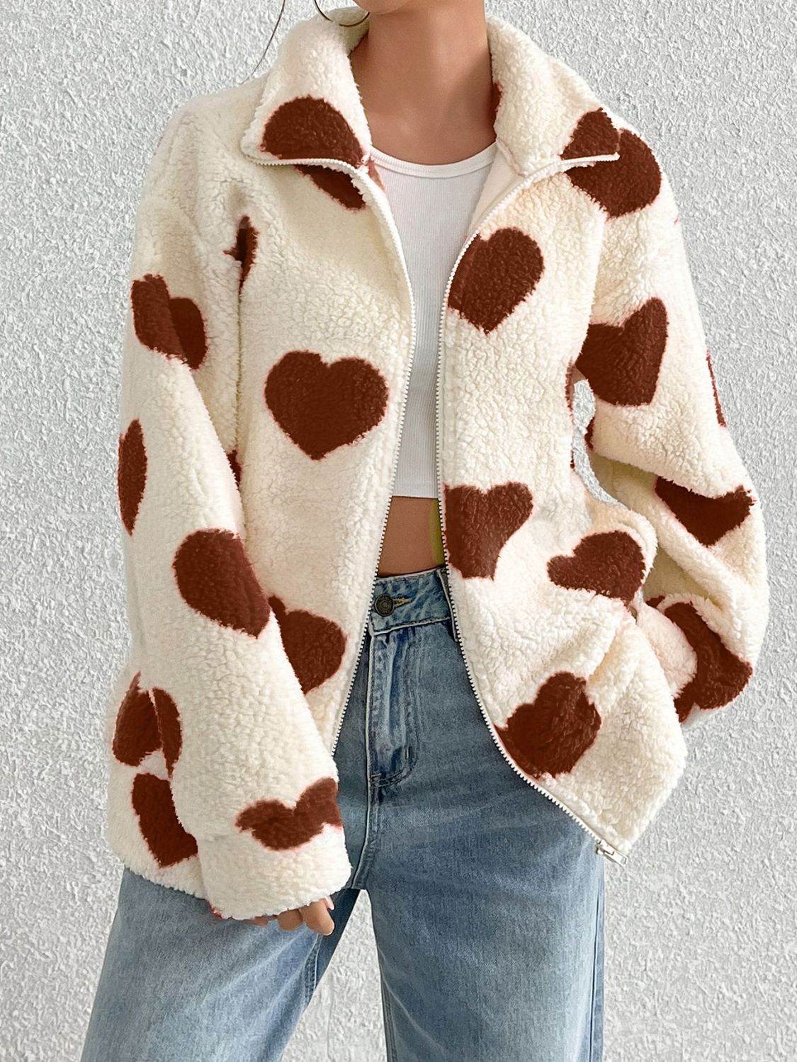 Sparrow Heart Zip Up Furry Jacket-Multiple Color Options