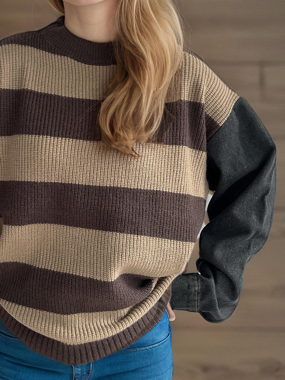 Cara Striped Denim Sleeve Sweater