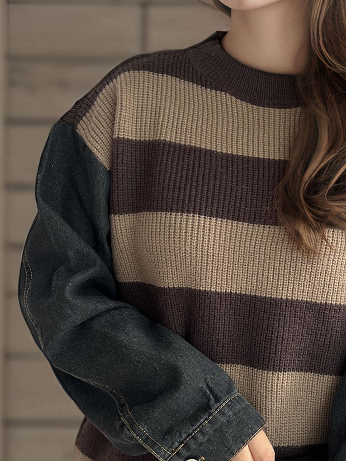 Cara Striped Denim Sleeve Sweater