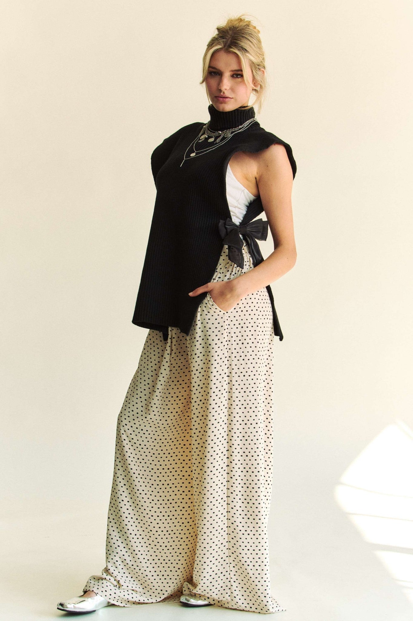 Winnie Side Split Turtleneck Sleeveless Knit Top