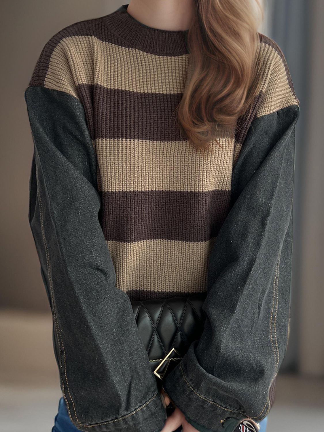 Cara Striped Denim Sleeve Sweater