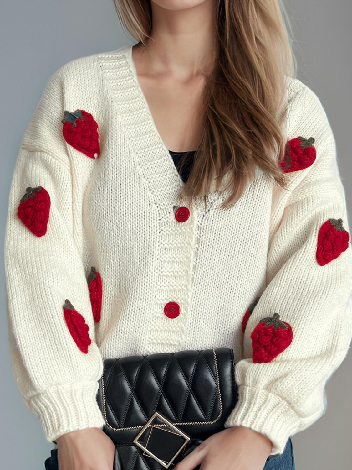 Strawberry Cake V-Neck Long Sleeve Cardigan