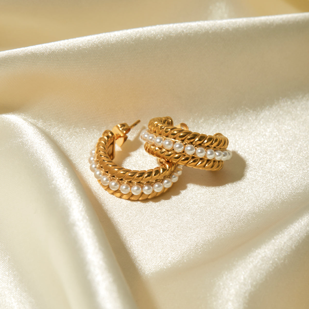 Lainey Stainless Steel Pearl C-Hoop Earrings