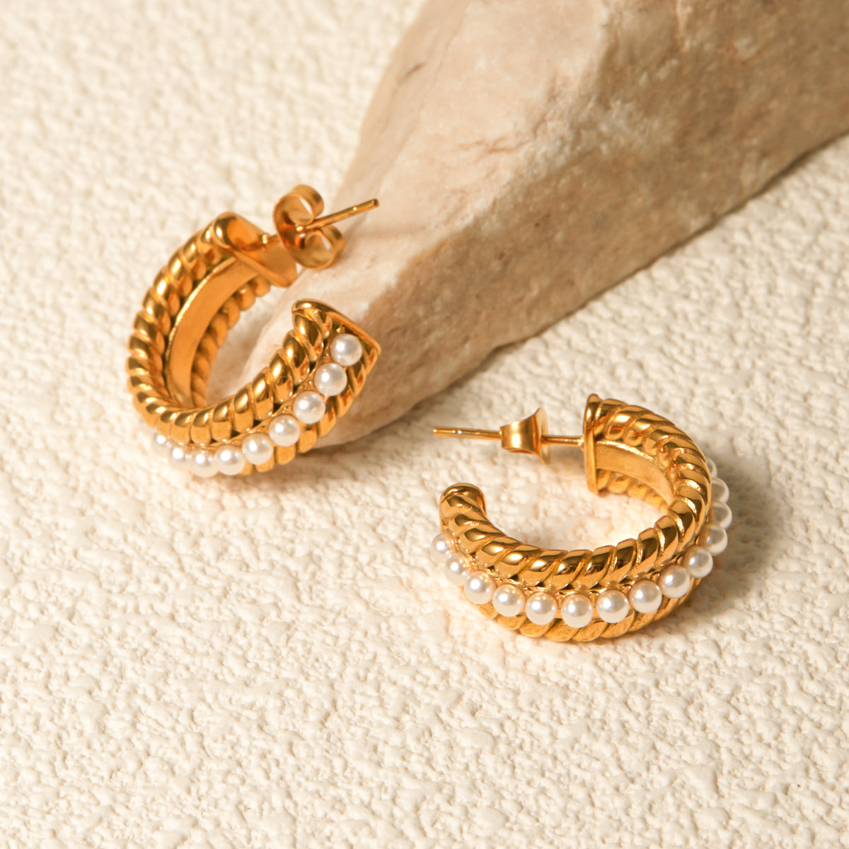 Lainey Stainless Steel Pearl C-Hoop Earrings