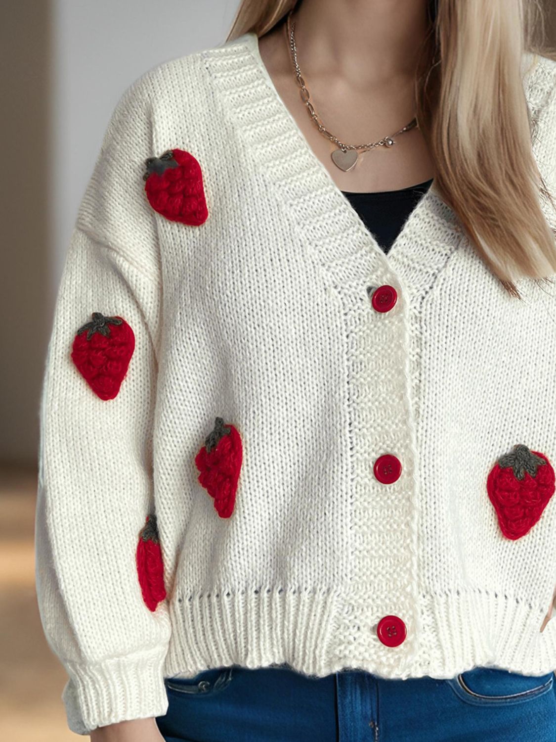 Strawberry Cake V-Neck Long Sleeve Cardigan