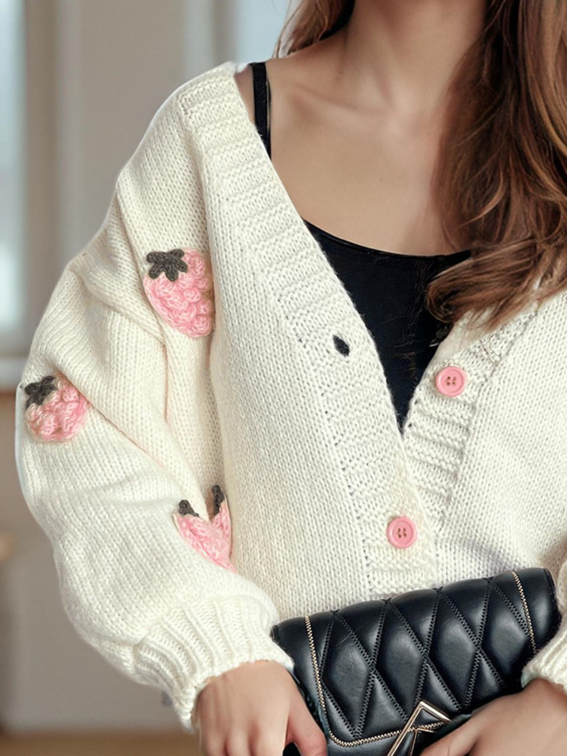 Strawberry Cake V-Neck Long Sleeve Cardigan