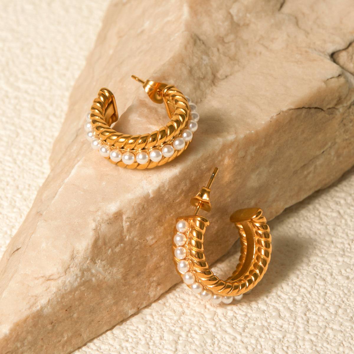 Lainey Stainless Steel Pearl C-Hoop Earrings