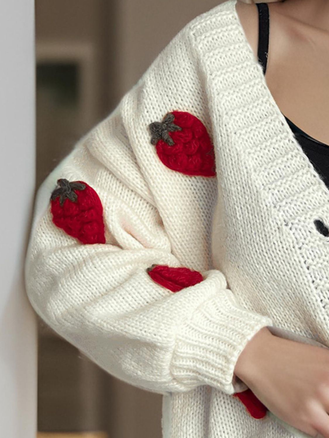 Strawberry Cake V-Neck Long Sleeve Cardigan
