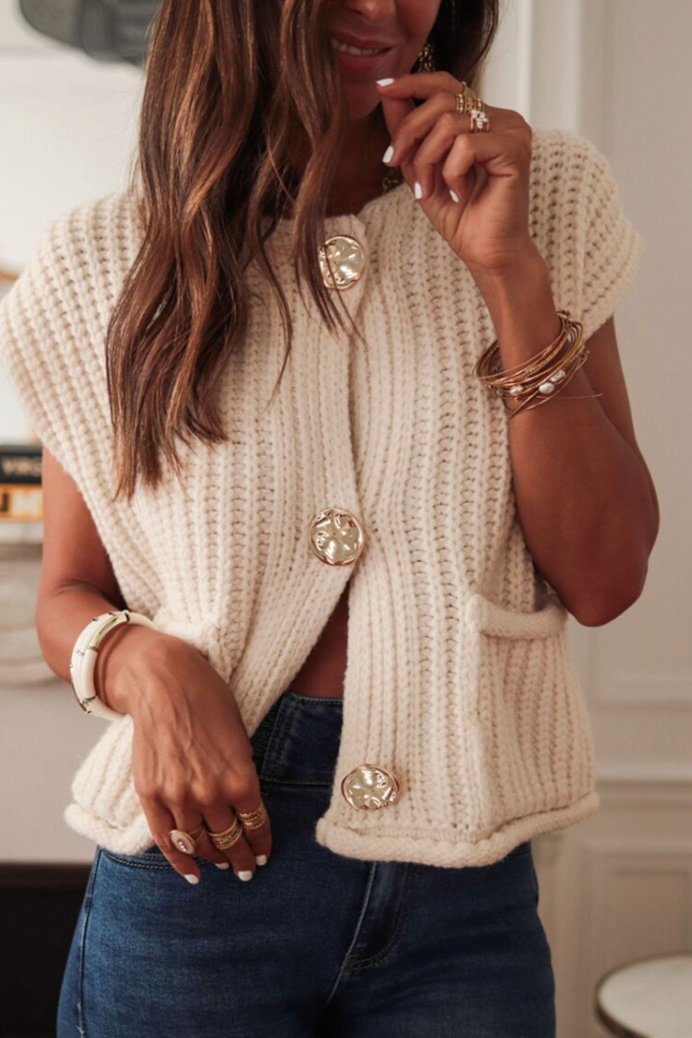 Nova Button Down Sweater Vest with Pockets- Multiple Colors