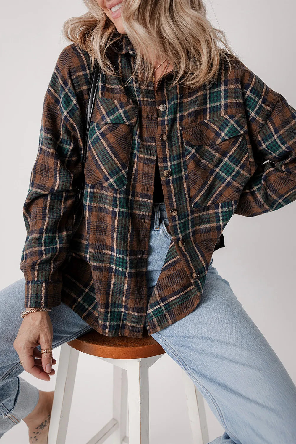 Pippa Plaid Button Up Long Sleeve Jacket