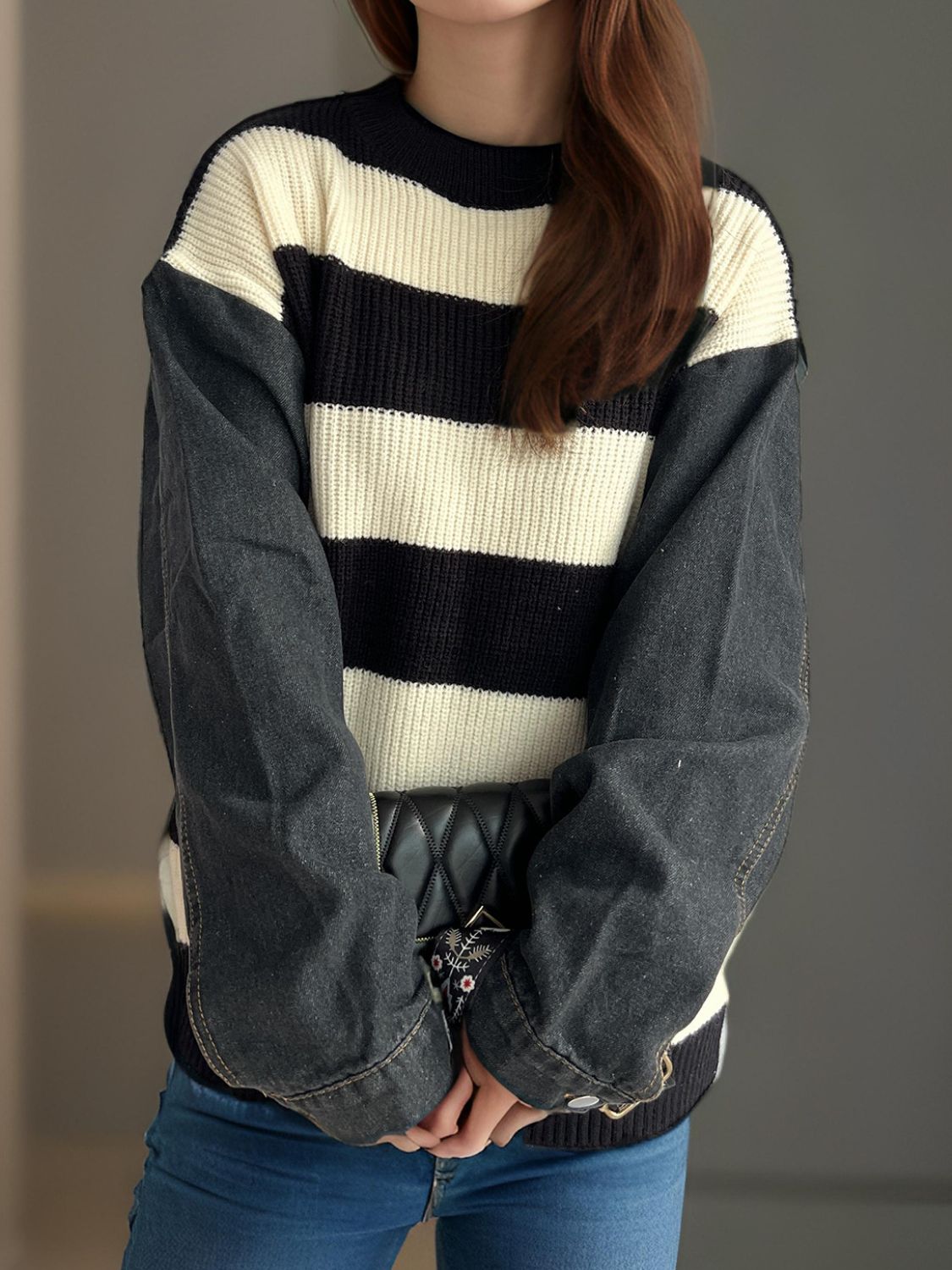 Cara Striped Denim Sleeve Sweater