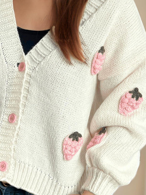 Strawberry Cake V-Neck Long Sleeve Cardigan