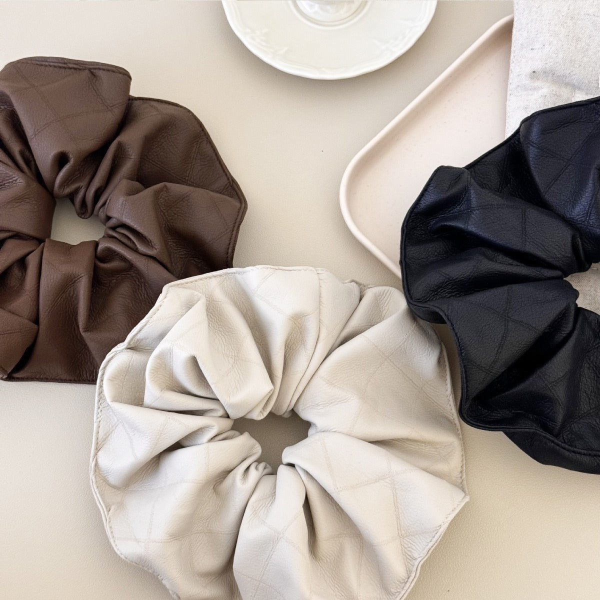 Gorgeous 3-Piece PU Leather Elastic Hair Scrunchie
