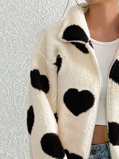 Sparrow Heart Zip Up Furry Jacket-Multiple Color Options