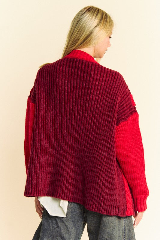 Rue Cable-Knit Color Block Open Front Cardigan