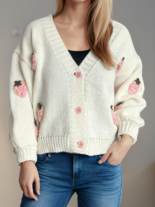 Strawberry Cake V-Neck Long Sleeve Cardigan
