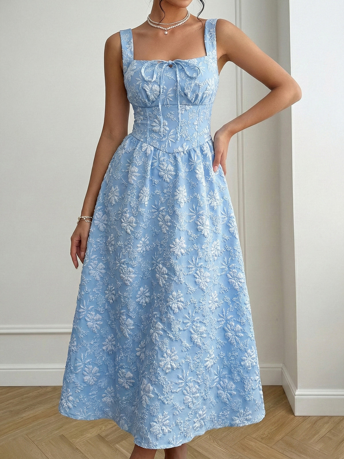 Melody Marie Floral Tie A-Line Midi Dress