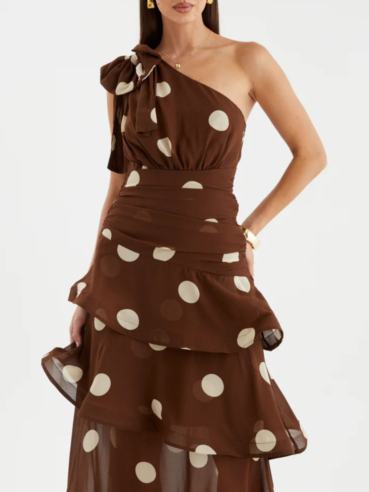 Katie Polka Dot One-Shoulder Ruffle Dress- Multiple Colors!