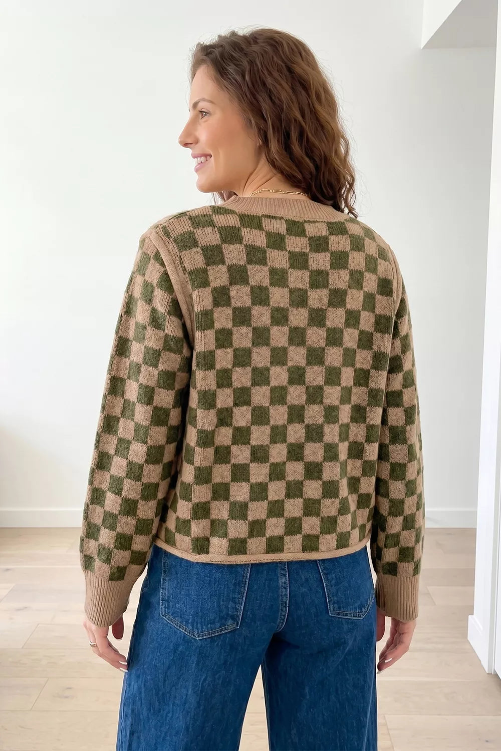 Emily Graham Drop Shoulder Plaid Knit Long Sleeve Sweater
