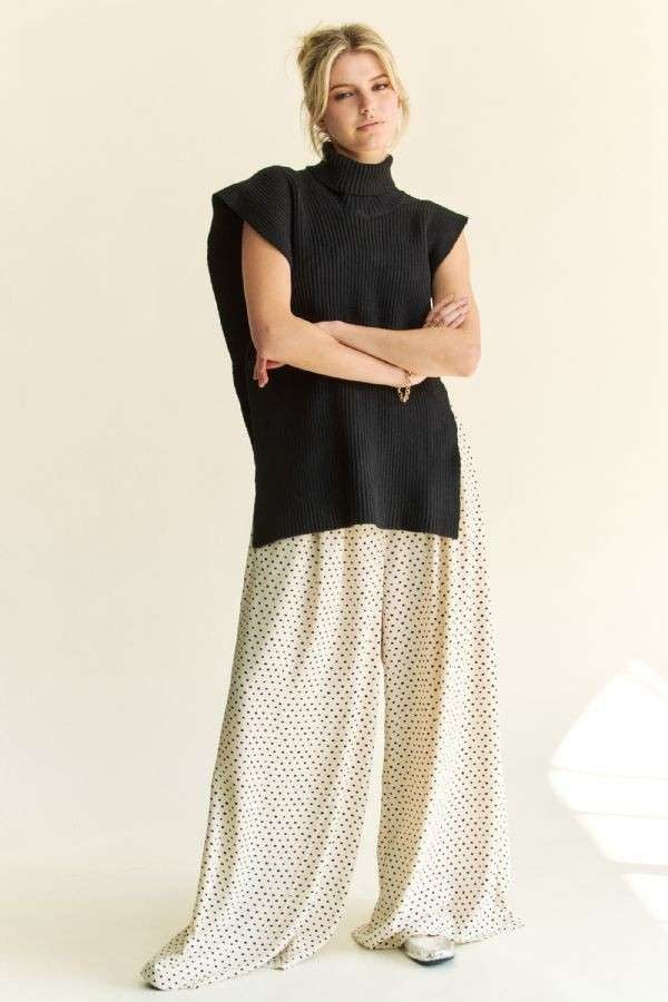 Winnie Side Split Turtleneck Sleeveless Knit Top
