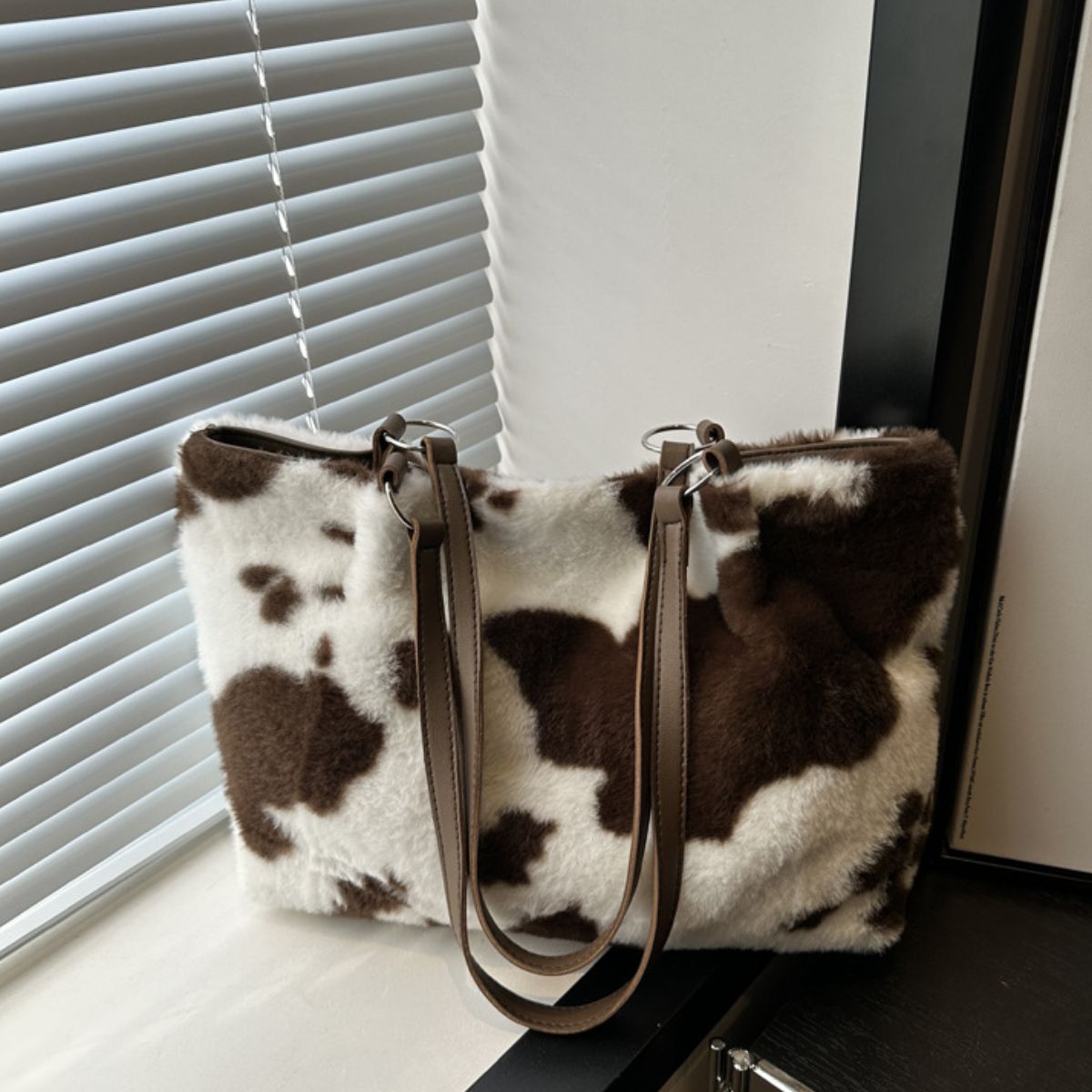 Maisie Cow Print Furry Tote Bag-Multiple Color Options