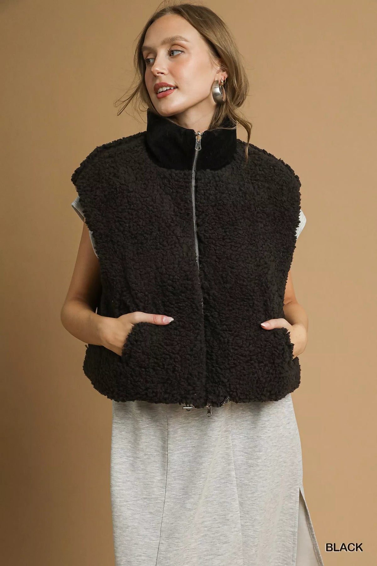 Vivian Sherpa-Lined Zip Vest with Drawstring Hem