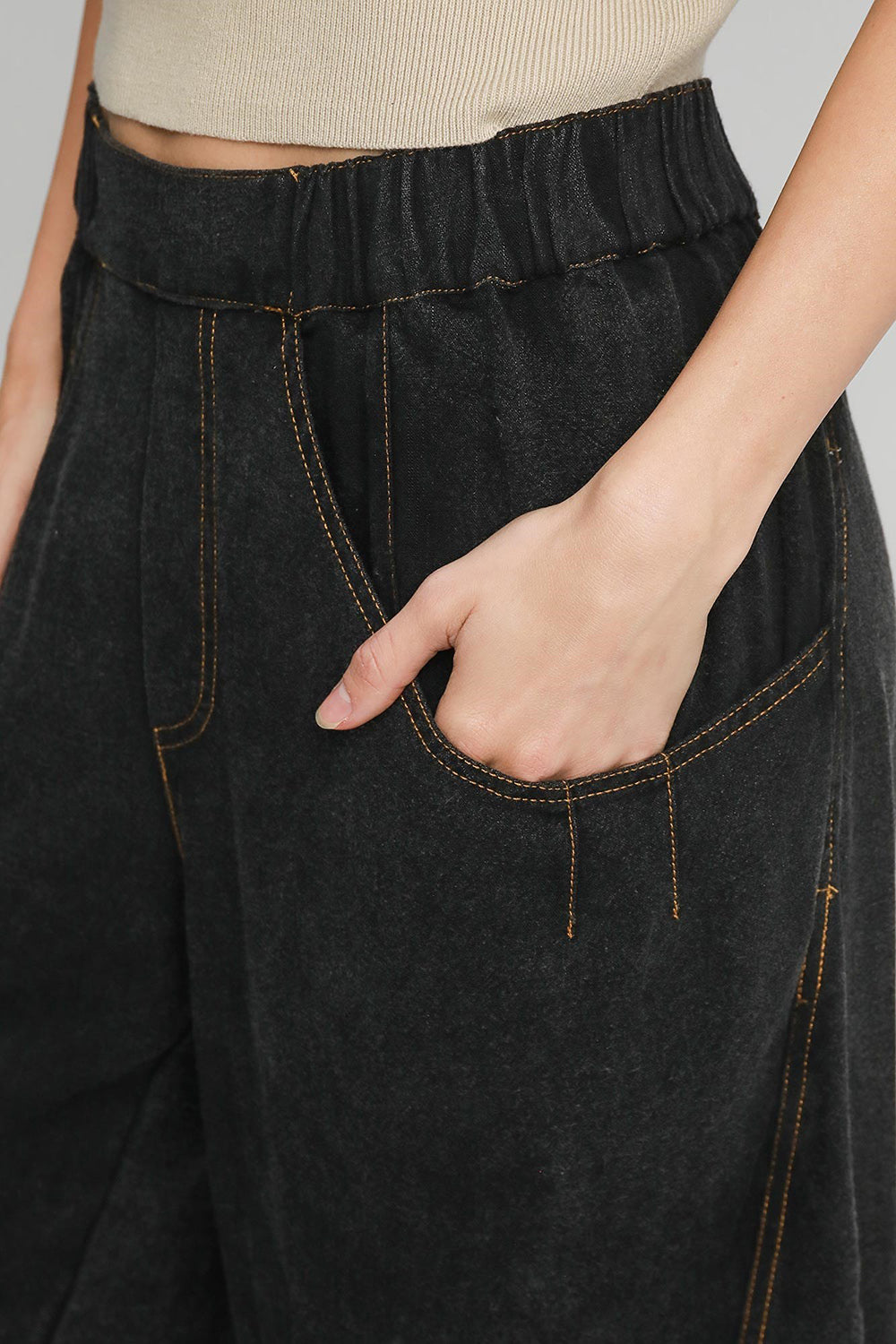 Gemma Elastic Waist Baggy Fit Pants with Pockets