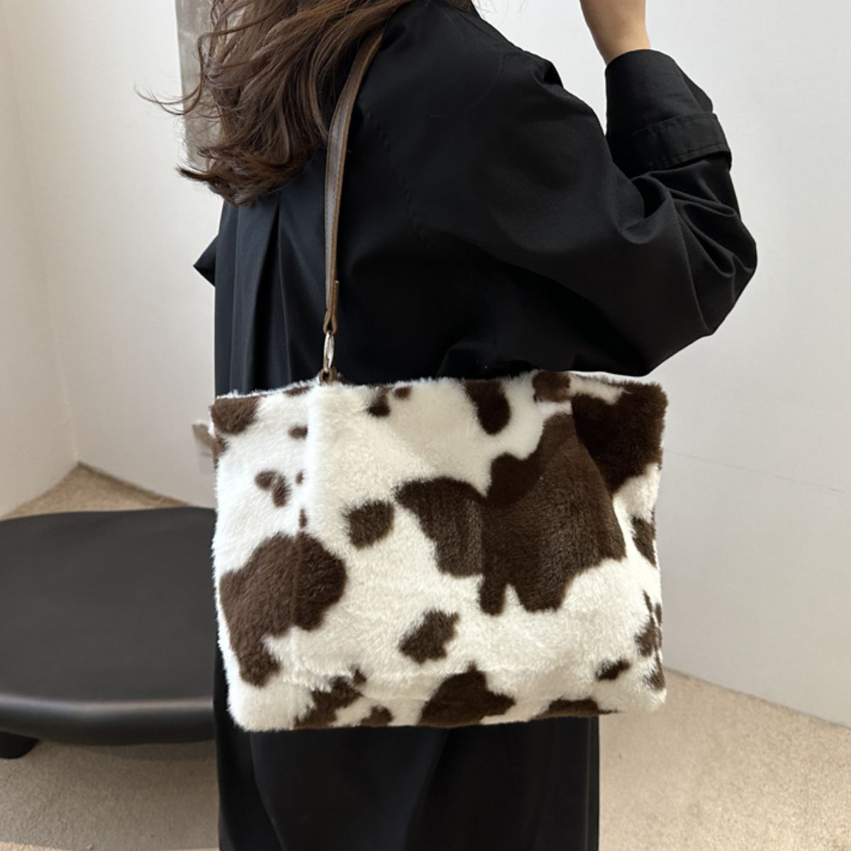 Maisie Cow Print Furry Tote Bag-Multiple Color Options