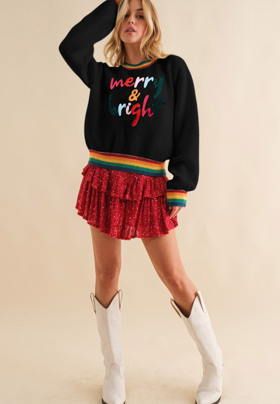 MERRY & BRIGHT Ribbed Round Neck Sweater-Multiple Color Options