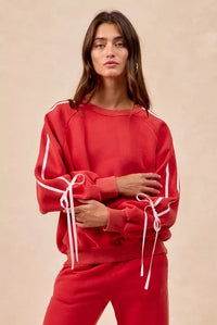 Teigen Side Lined Bow Fleece Sweatshirt-Matching Pants sold separately part of set