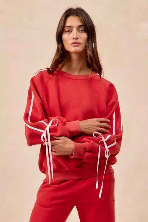 Teigen Side Lined Bow Fleece Sweatshirt-Matching Pants sold separately part of set