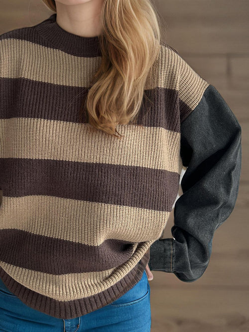 Cara Striped Denim Sleeve Sweater