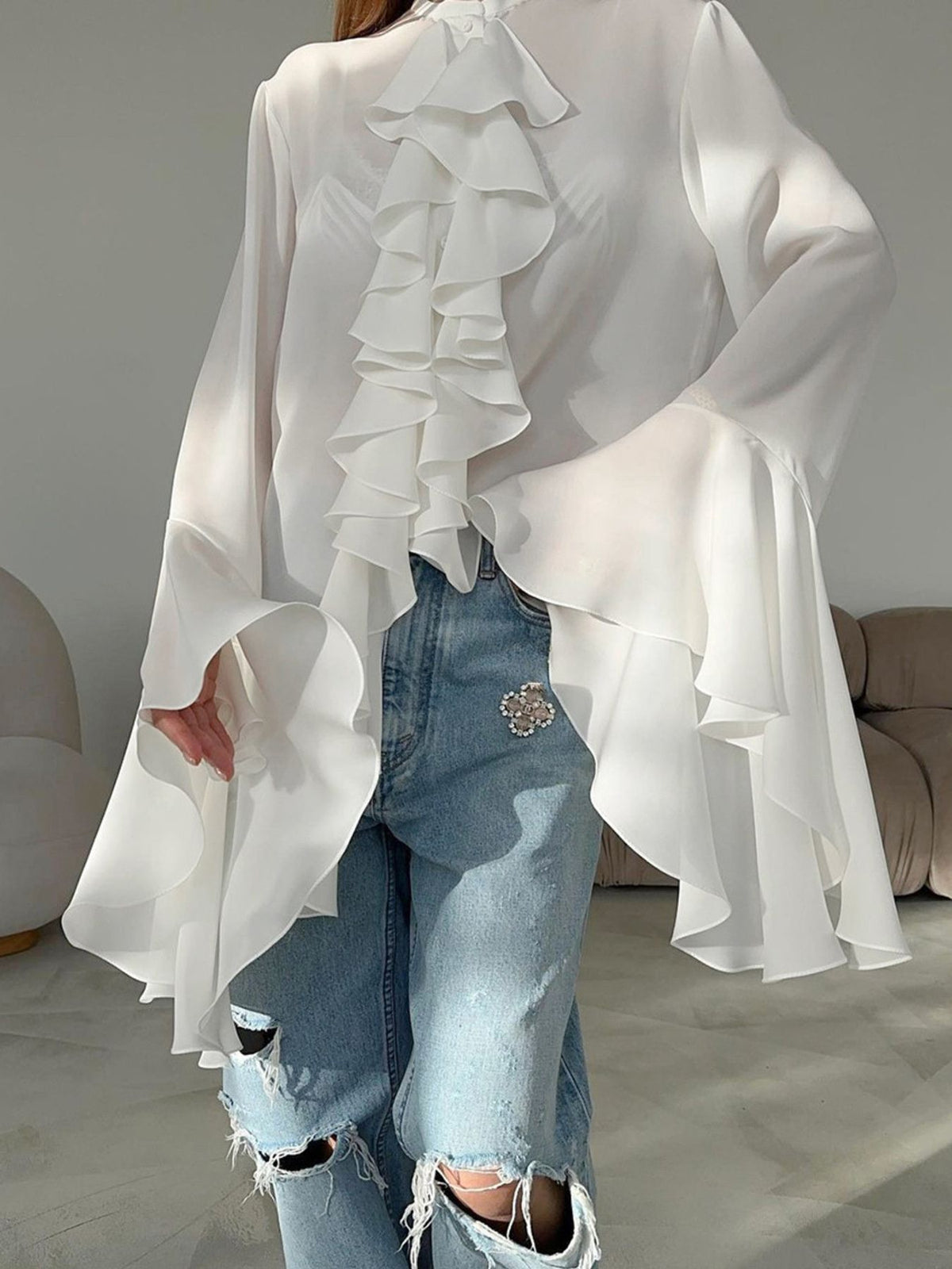 Clover Ruffle Trim Sleeve Blouse- Multiple Colors!