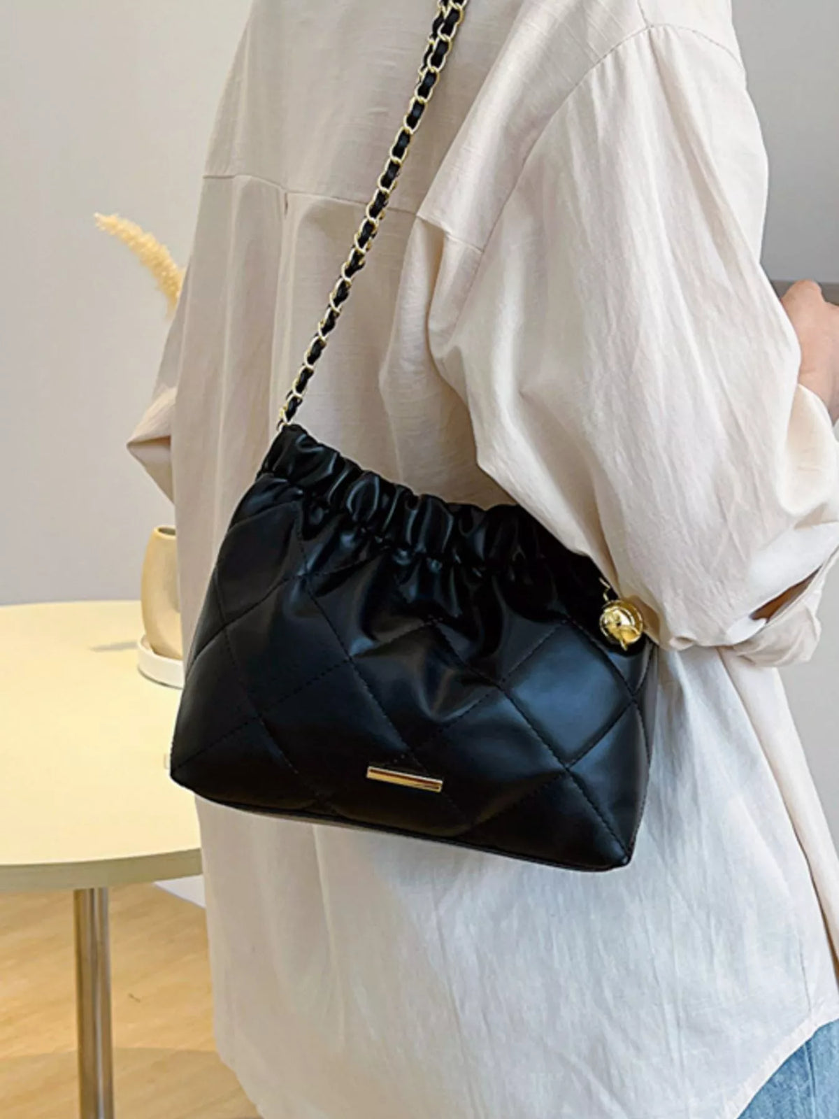 Imogen Quilted Ruched Chain Bag