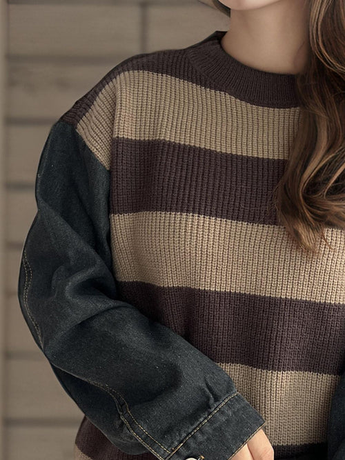 Cara Striped Denim Sleeve Sweater