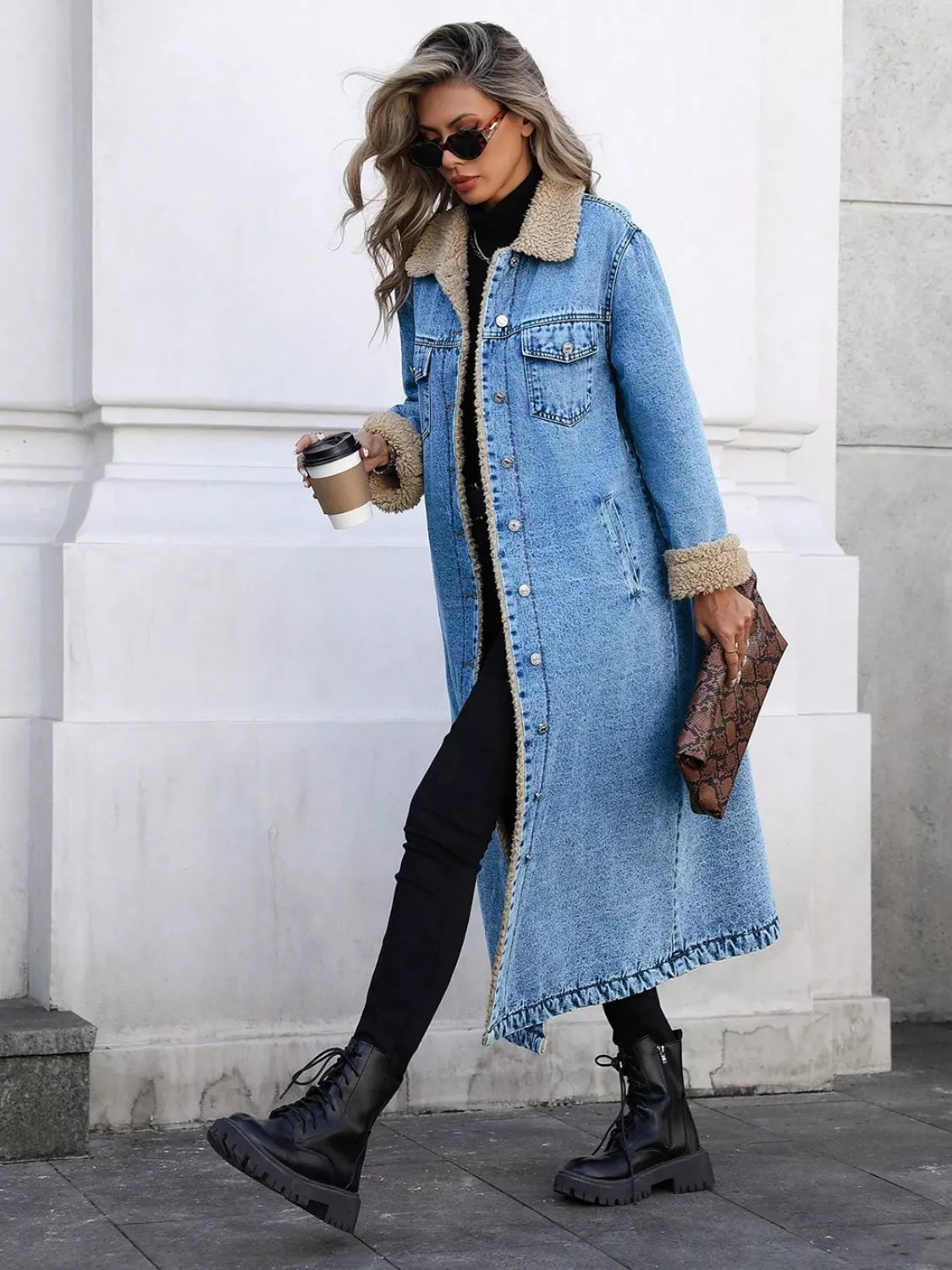 Birdie Bloom Sherpa Lined Longline Denim Jacket