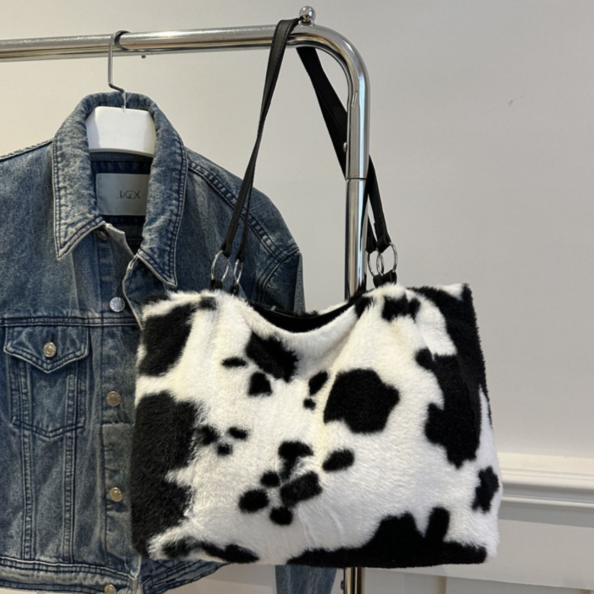 Maisie Cow Print Furry Tote Bag-Multiple Color Options