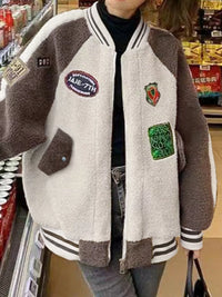 Millie Patch Bomber Fleece Jacket