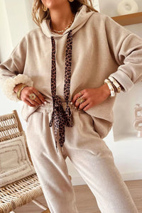 Hazel Honey Leopard Drawstring Hoodie and Pants Set