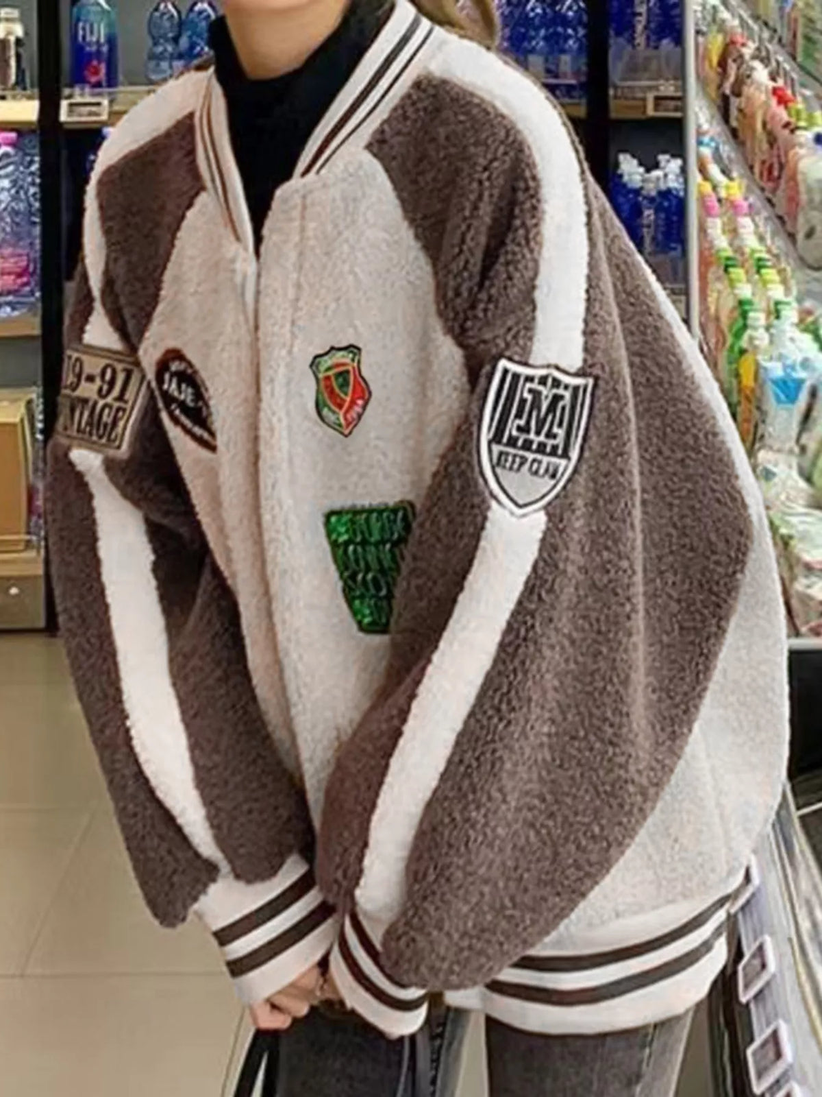 Millie Patch Bomber Fleece Jacket