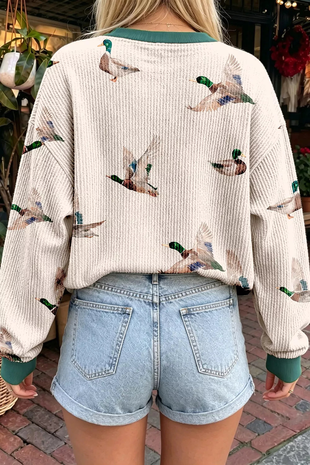 Bayou Betty Ribbed Duck Print Pullover Top