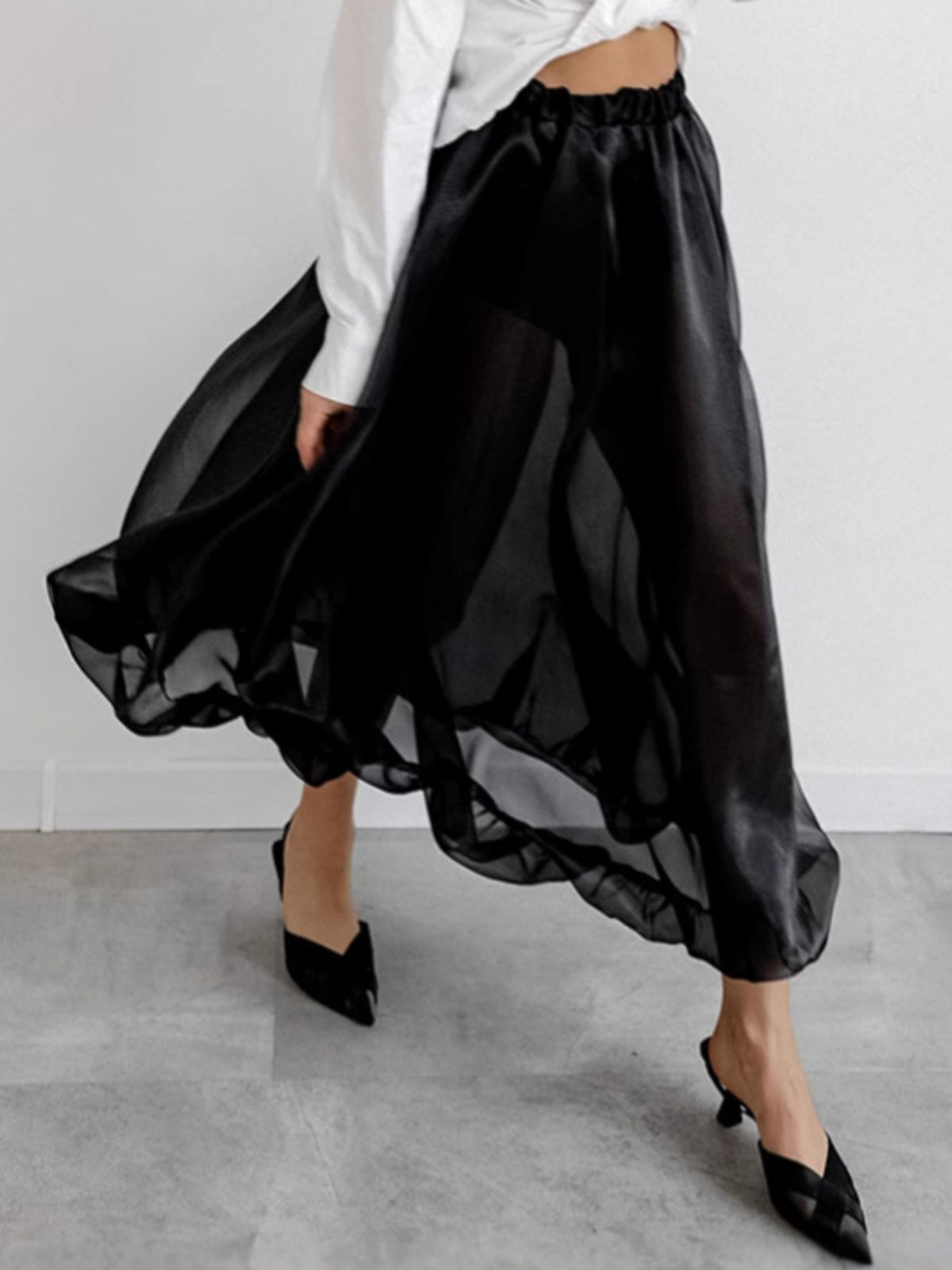 Lucy Elastic Waist Semi-Sheer Flowy Skirt-Multiple Colors!