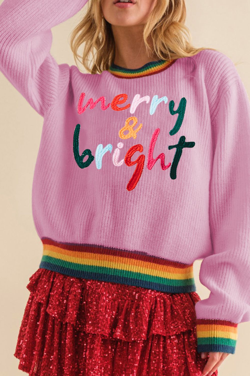 MERRY & BRIGHT Ribbed Round Neck Sweater-Multiple Color Options