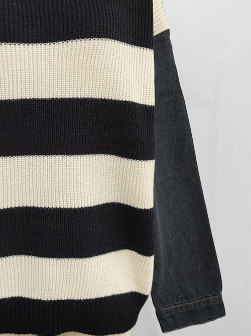 Cara Striped Denim Sleeve Sweater