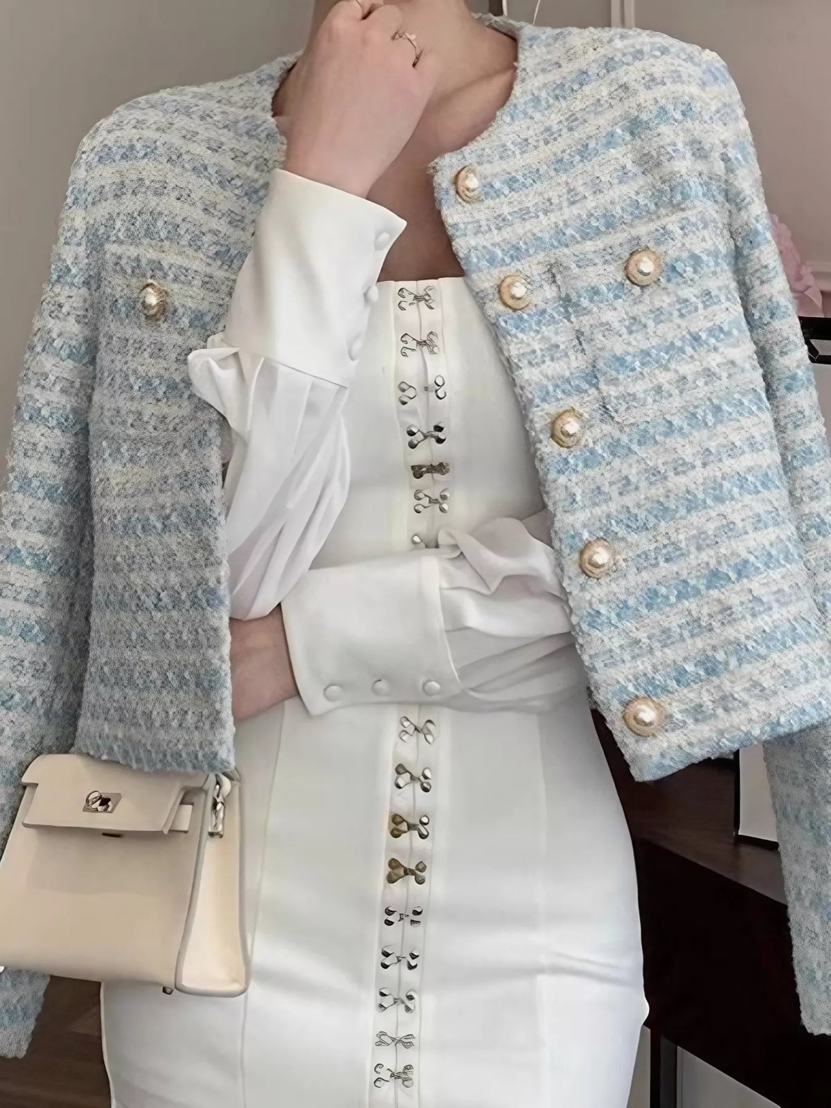 Goldie Cropped Button Up Tweed Jacket