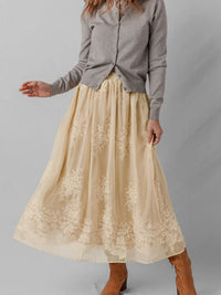 Allegra Embroidered Mesh Midi Skirt