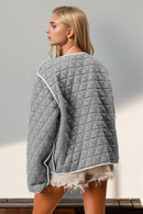 Astrid Contrast Trim Tie Front Quilted Jacket with Pockets