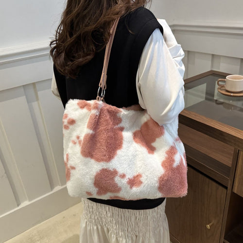 Maisie Cow Print Furry Tote Bag-Multiple Color Options